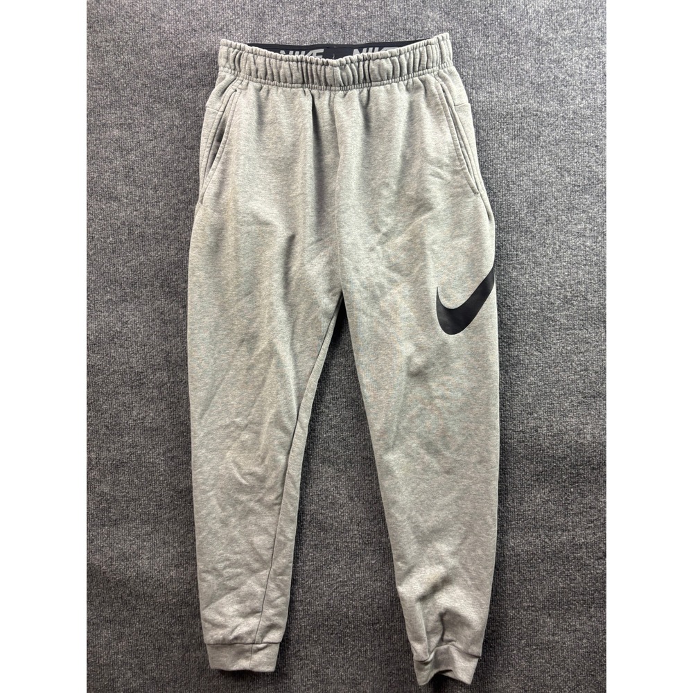 Nike Dri-FIT Sweatpants Mens Small Gray Swoosh Logo Fleece Joggers